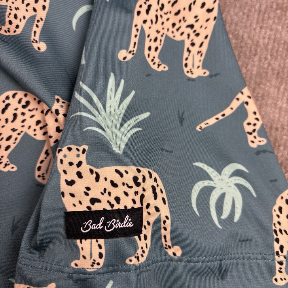 Bad Birdie Polo Shirt Mens Medium Leopard Cheetah Print Golf Stretch Green NWT - Picture 7 of 12